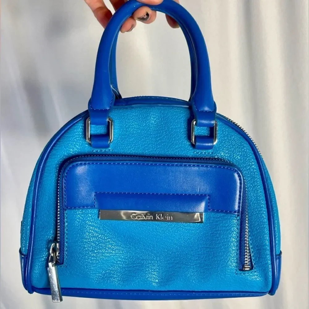 Calvin Klein | small 'Valérie' sleek studio blue faux leather dome satchel bag